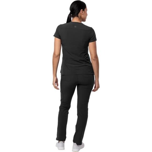 Scrub Set for Women - Notched V-Neck Scrub Top & Skinny Cargo Scrub Pants - Picture 2 of 8